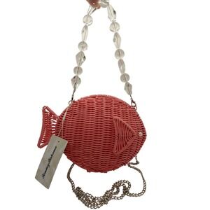 Tommy Bahama Pink Fish Wicker Clutch‎ Crossbody Bag WW0008 Novelty Purse NEW